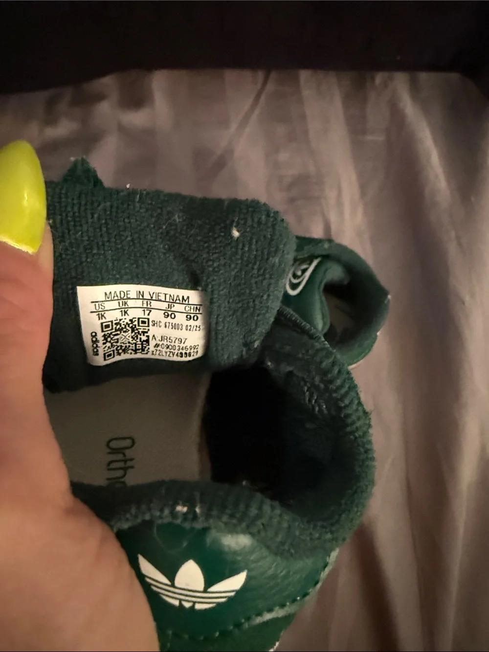 adidas Kids Green Suede Sneakers with White Stripes - Picture 3 of 3